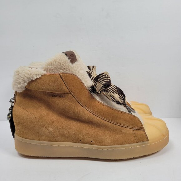 Coach Women's Camel High Top Shearling Suede Winter Boots G1501US Size 9.5B - Picture 1 of 11